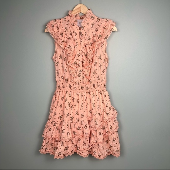 the shirt by rochelle behrens peach pink ruffled floral sleeveless dress size XS - Picture 4 of 10
